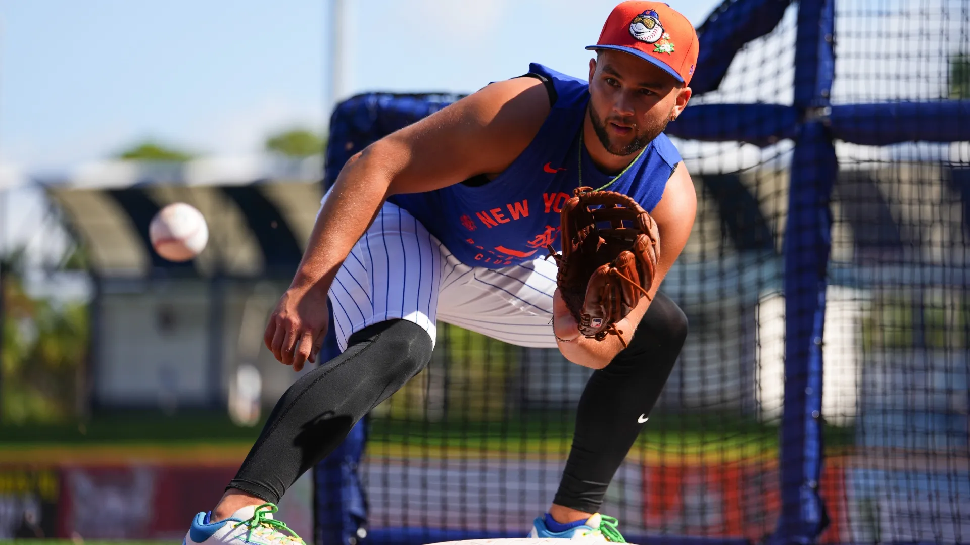 Bo Bichette #19 of the Mets fields a ground ball during spring training workouts. Rich Storry/Getty Images