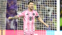 Lionel Messi celebrates a goal for Inter Miami.