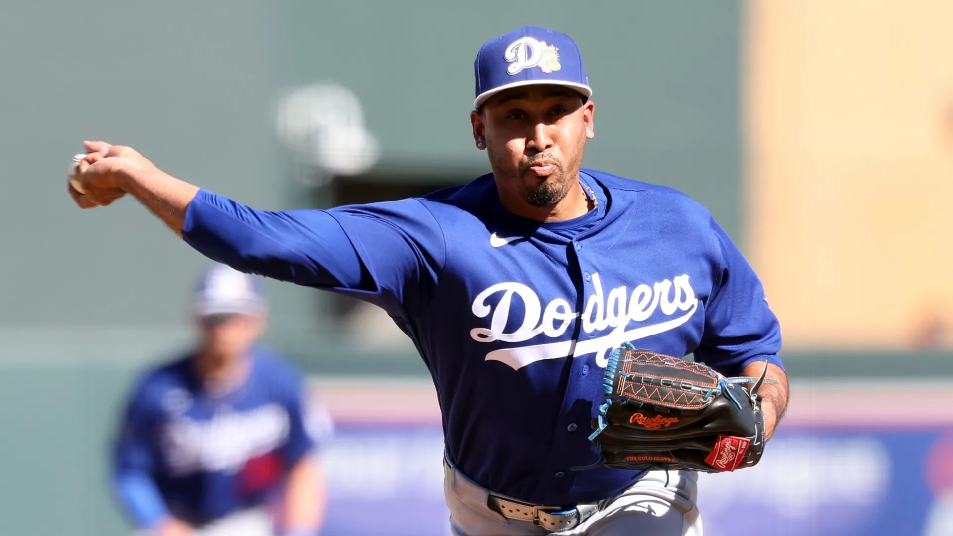 Pitcher Edwin Diaz #3 of the Dodgers throws against the Diamondbacks. Chris Coduto/Getty Images
