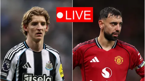 Anthony Gordon of Newcastle United (left) and Bruno Fernandes of Manchester United (right)