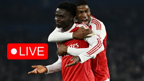 Bukayo Saka of Arsenal celebrates scoring his team's first goal.
