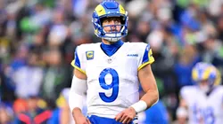Matthew Stafford #9 of the Los Angeles Rams looks in 2026.