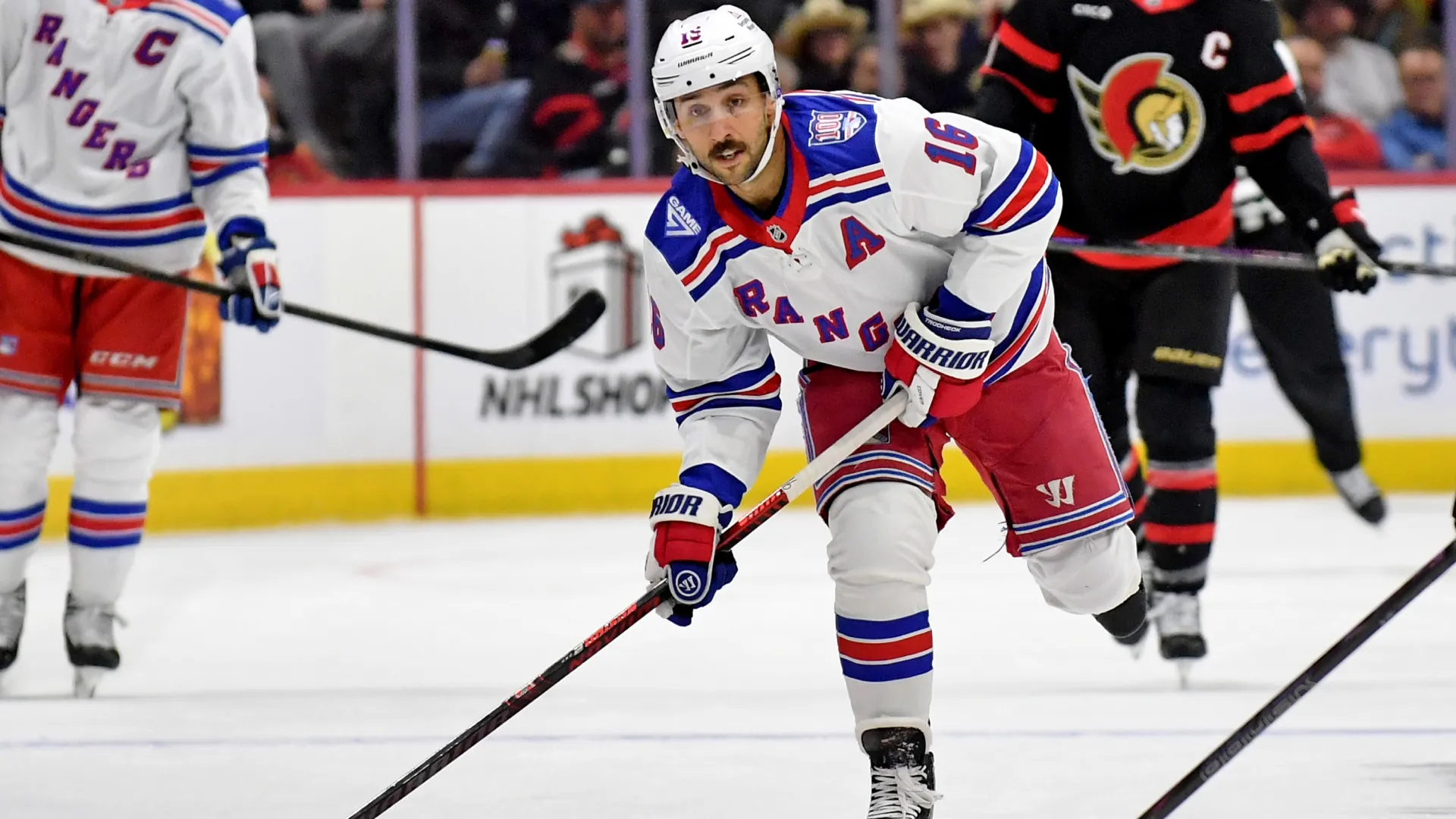 Vincent Trocheck #16 of the New York Rangers in 2025 (Source: Troy Parla/Getty Images)