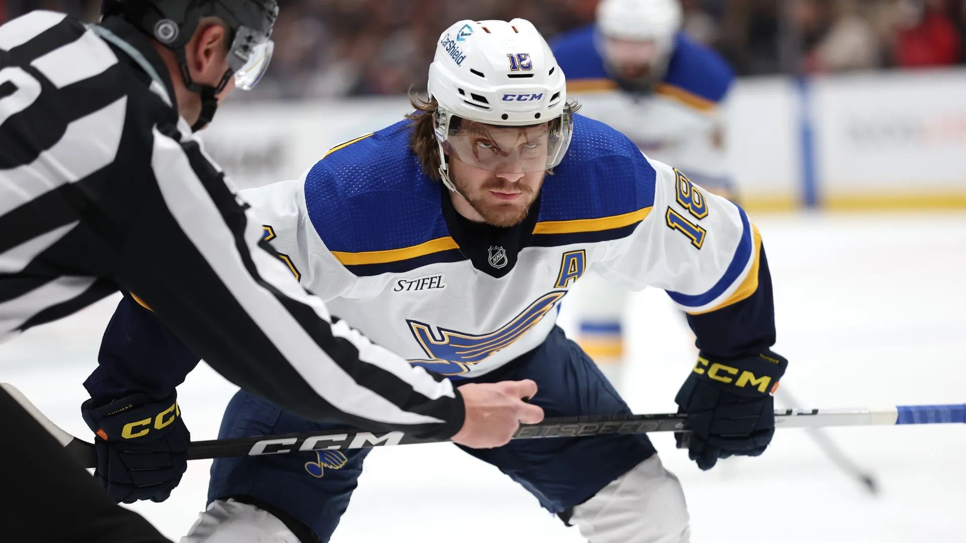 Robert Thomas #18 of the St. Louis Blues in 2024 (Source: Sean M. Haffey/Getty Images)
