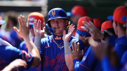 Carson Benge #93 of the New York Mets celebrates.