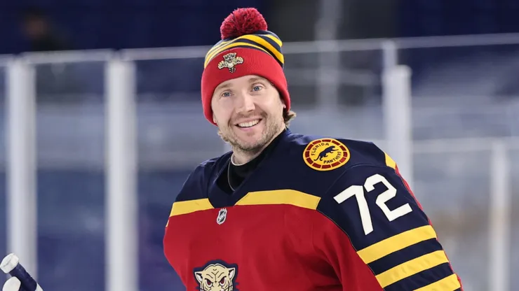Sergei Bobrovsky #72 of the Florida Panthers practices prior to the 2026 Discover NHL Winter Classic.