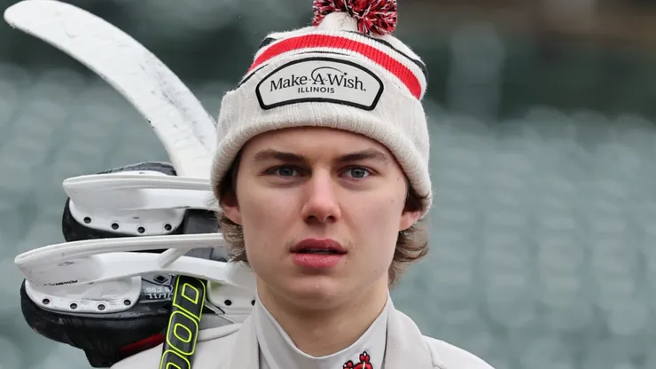 Connor Bedard at Wrigley Field prior to the 2024 NHL Winter Classic