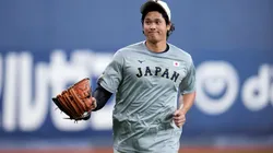 Shohei Ohtani #16 of Japan is seen after the warmup.