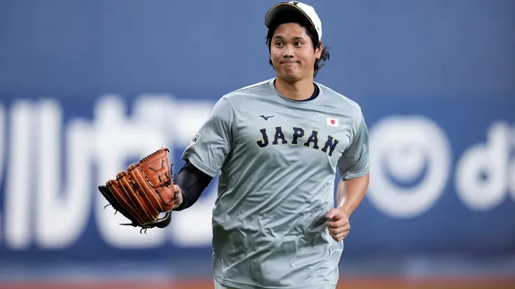 Shohei Ohtani #16 of Japan is seen after the warmup.