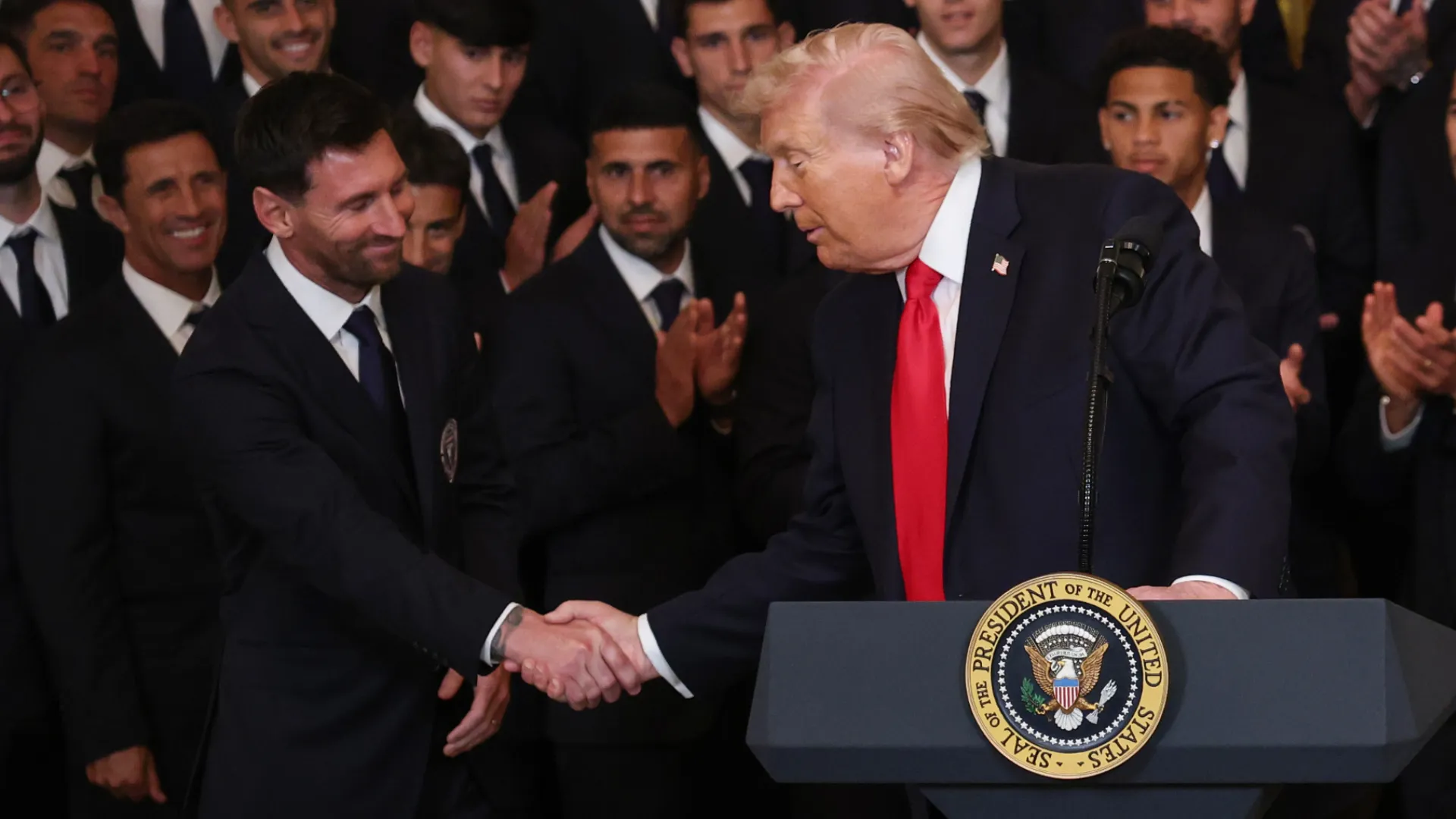 Lionel Messi of Inter Miami CF shakes hands with U.S. President Donald Trump. (Getty Images)