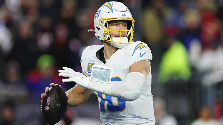 Justin Herbert #10 of the Los Angeles Chargers in action during the AFC Wild Card Playoff game in 2026.