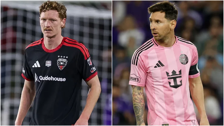 Kye Rowles of D.C. United and Lionel Messi of Inter Miami.