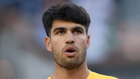 Carlos Alcaraz of Spain reacts.