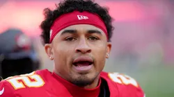 Trent McDuffie at GEHA Field at Arrowhead Stadium in Kansas City, Missouri.