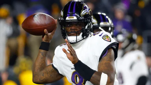 Lamar Jackson #8 of the Baltimore Ravens warms up prior to a game in 2026.