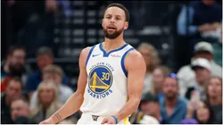 Stephen Curry #30 of the Golden State Warriors walks up the court.