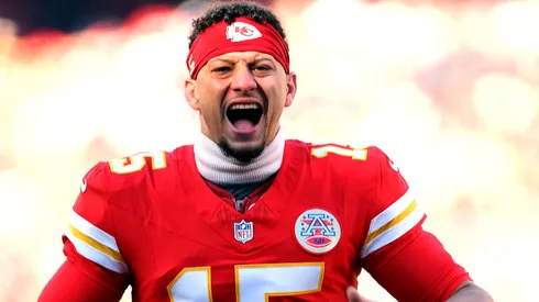 Patrick Mahomes #15 of the Kansas City Chiefs pumps up the crowd.