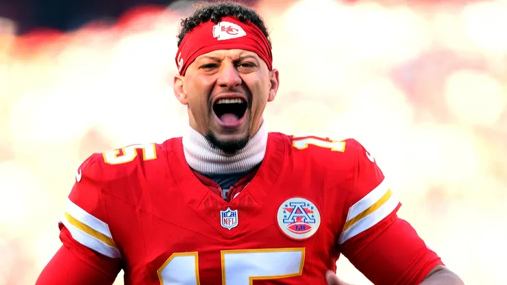 Patrick Mahomes #15 of the Kansas City Chiefs pumps up the crowd.