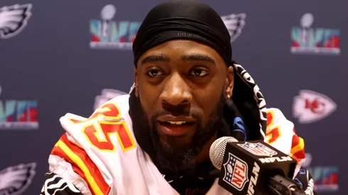 Jaylen Watson during Super Bowl media week in February 2023