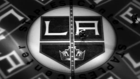 A general view of the center ice logo of the Los Angeles Kings