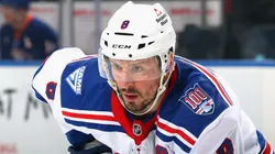 J.T. Miller #8 of the New York Rangers skates against the Islanders in 2026.