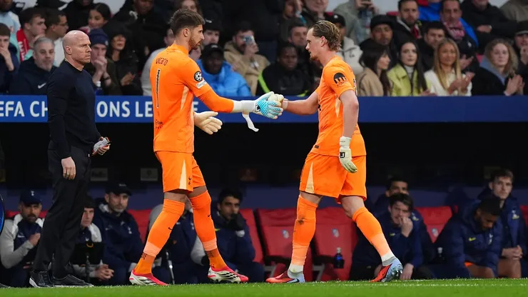 Antonin Kinsky of Tottenham Hotspur leaves the pitch after being substituted.