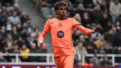 Lamine Yamal celebrates a goal vs Newcastle.