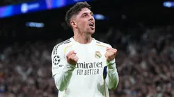 Federico Valverde celebrates a goal for Real Madrid vs Manchester City.