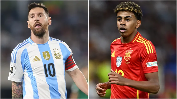 Lionel Messi of Argentina and Lamine Yamal of Spain.