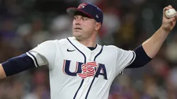 Tarik Skubal #27 of Team United States pitches in the first inning against Team Great Britain.