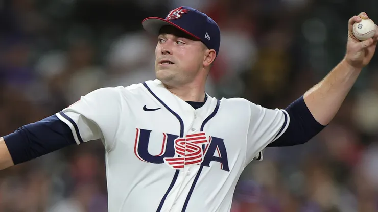 Tarik Skubal #27 of Team United States pitches in the first inning against Team Great Britain.