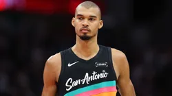 Victor Wembanyama #1 of the San Antonio Spurs looks on during the game against the Houston Rockets in 2026.