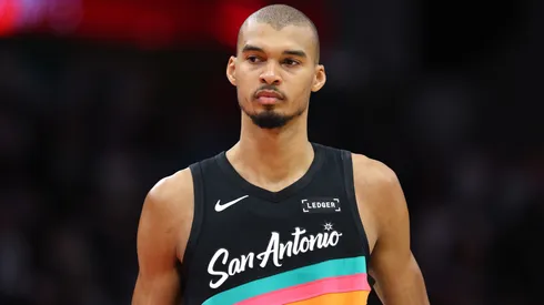 Victor Wembanyama #1 of the San Antonio Spurs looks on during the game against the Houston Rockets in 2026.