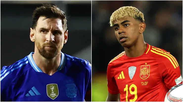 Lionel Messi of Argentina and Lamine Yamal of Spain.