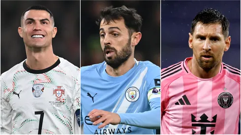 Cristiano Ronaldo of Portugal, Bernardo Silva of Manchester City and Lionel Messi of Inter Miami.