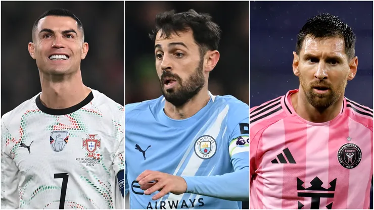 Cristiano Ronaldo of Portugal, Bernardo Silva of Manchester City and Lionel Messi of Inter Miami.