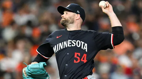 Danny Coulombe #54 of the Minnesota Twins pitches against the Astros.