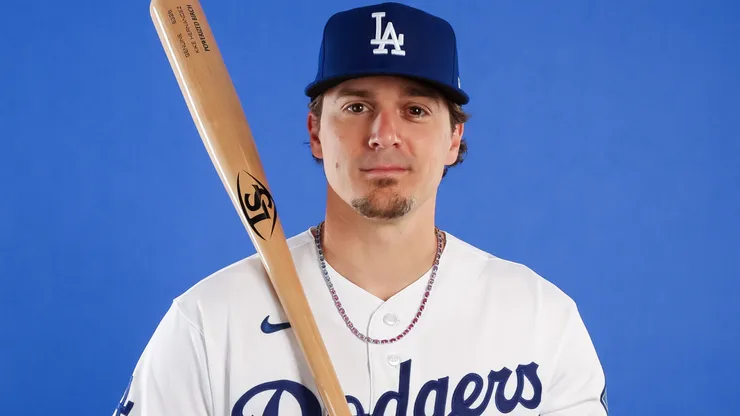 Kike Hernández #8 of the Los Angeles Dodgers poses for a photo.