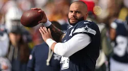 Dak Prescott #4 of the Dallas Cowboys warms up prior to a game in 2025.