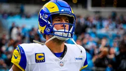 Matthew Stafford #9 of the Rams warms up before the NFC Wild Card Playoff game in 2026.