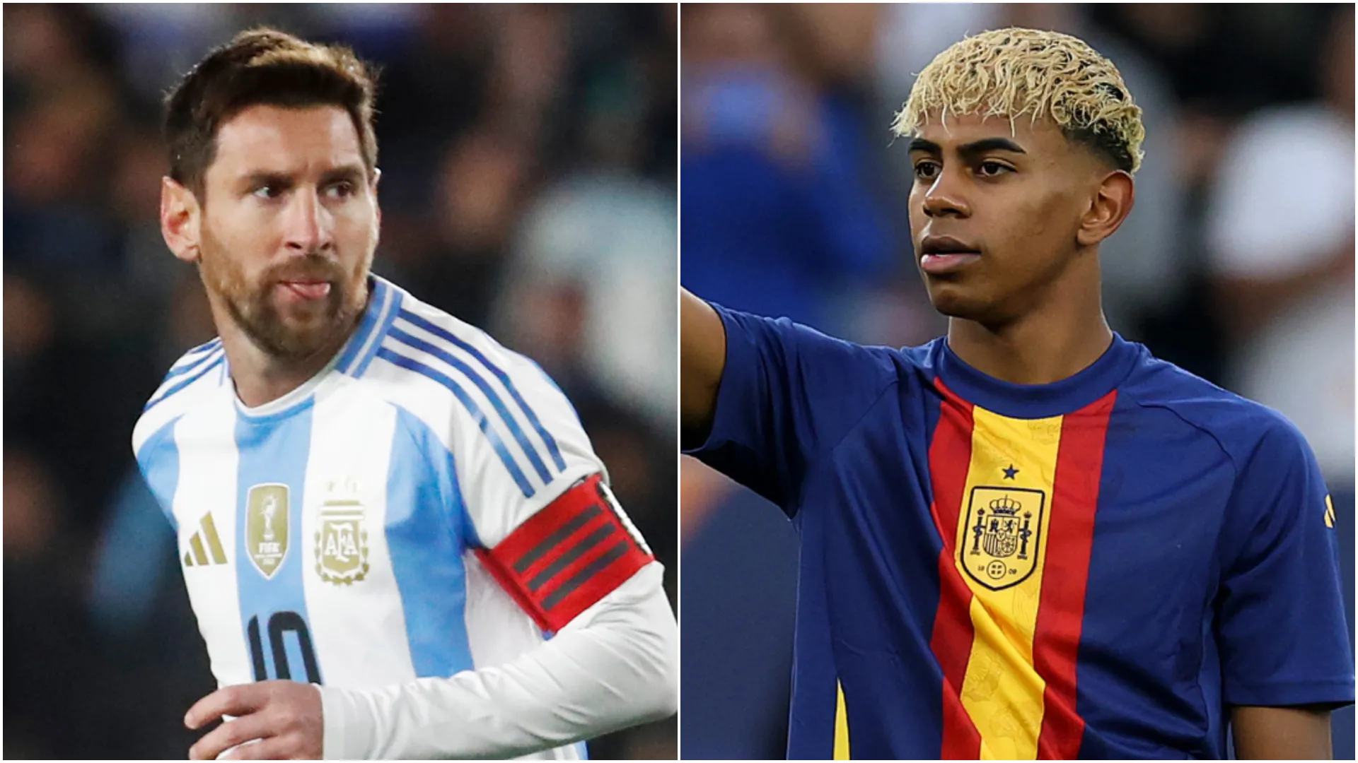 Lionel Messi of Argentina and Lamine Yamal of Spain.