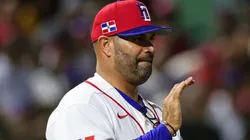 Manager Albert Pujols of the Dominican Republic reacts during the fourth inning.