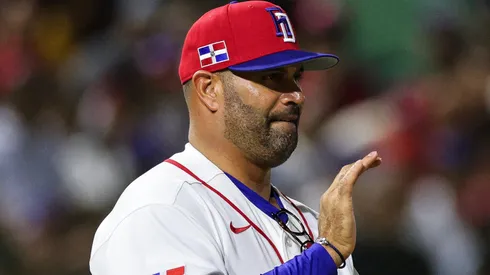 Manager Albert Pujols of the Dominican Republic reacts during the fourth inning.