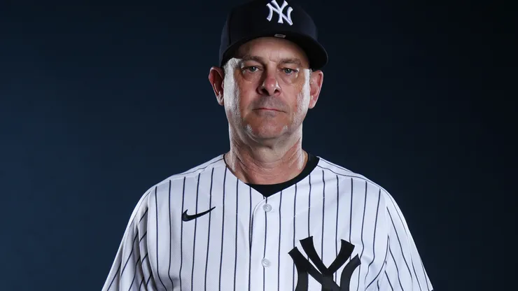 Aaron Boone poses for a photo during New York Yankees Photo Day.