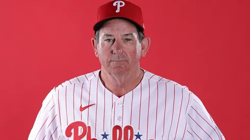 Manager Rob Thomson #49 of the Philadelphia Phillies poses for a portrait during photo day.