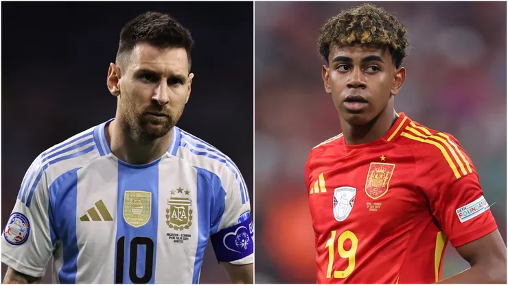 Lionel Messi of Argentina and Lamine Yamal of Spain.