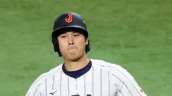 Shohei Ohtani of Team Japan reacts after hitting home run