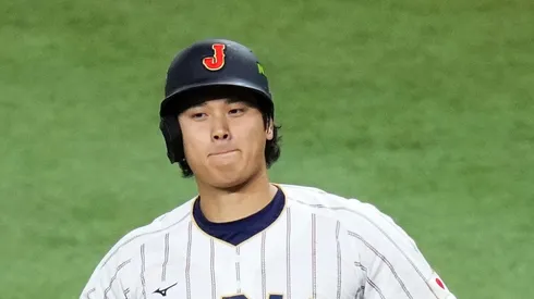 Shohei Ohtani of Team Japan reacts after hitting home run