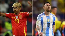 Lamine Yamal (left) and Lionel Messi.