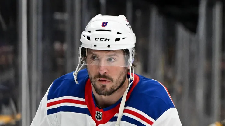 J.T. Miller #8 of the New York Rangers at the TD Garden